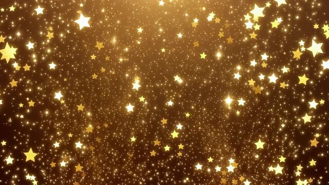 Golden glitter particles floating in dark space animation