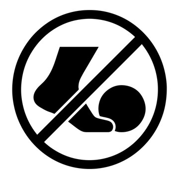A clear vector illustration of a 'no kicking' sign, featuring a stylized foot and ball within a universal prohibition circle. Ideal for conveying rules, safety warnings, and restrictions in sports fac