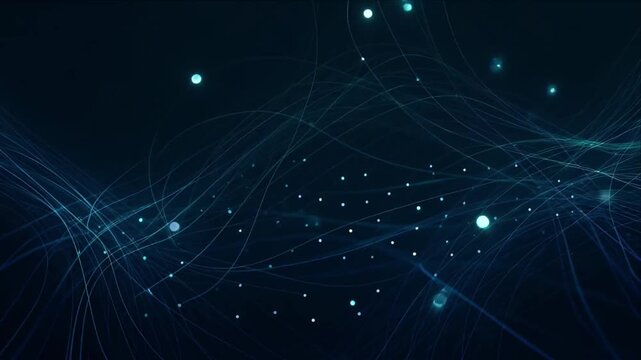 Abstract digital network background with finance and technology concept, glowing line and particle connection dark blue, technology finance network data digital wave flow light abstract dark