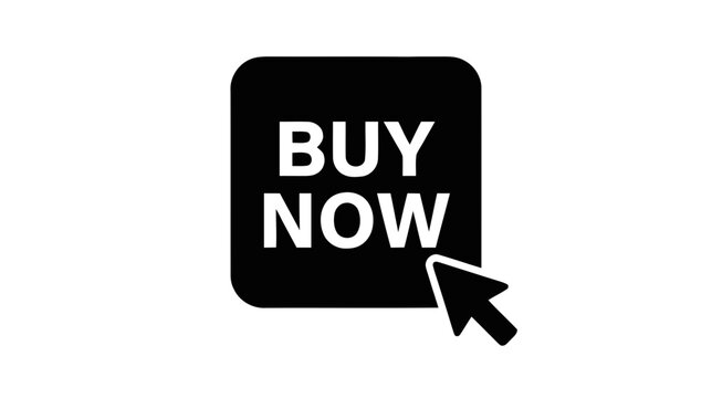 Vector illustration of buy now button icon with computer mouse cursor on a transparent background