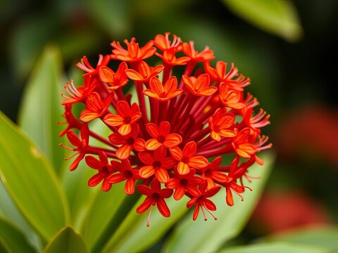 Vibrant orange-red ixora flower cluster with intricate details and realistic texture, home decor, eps file