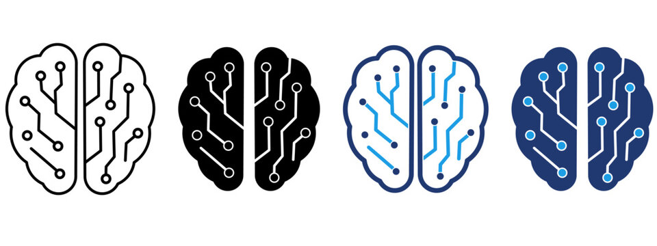 Artificial Intelligence brain circuit icon collection. Containing AI, tech, neural, smart, digital and data icons.