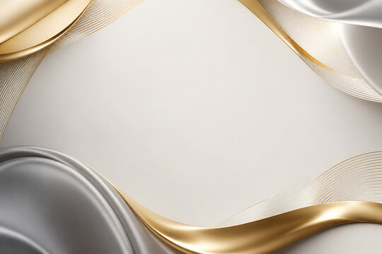 Abstract background design featuring flowing, metallic gold and silver waves against a neutral backdrop.