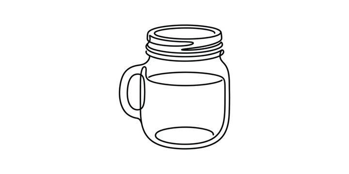 Continuous line drawing of a mason jar with a handle.