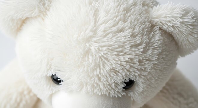 Close-up of White Plush Teddy Bear Face.