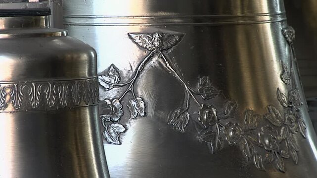 Detailed Relief Ornaments On Completed Bronze Bell In Traditional Workshop - 4K