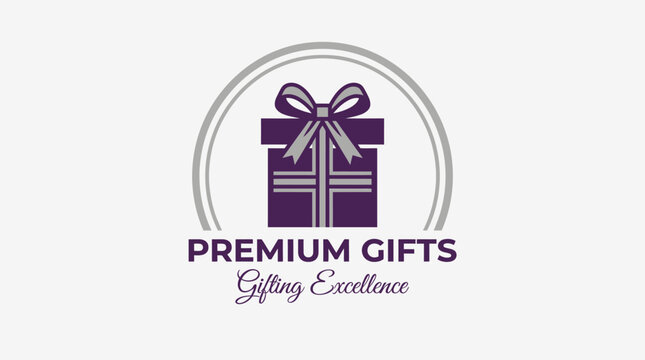 Premium Gifts Gifting Excellence logo with purple gift box and ribbon.