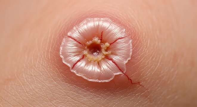 Close-up of a Pinkish Pearl Oyster Shell on Skin Surface.