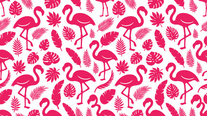 Pink Flamingo Tropical Leaves Seamless Pattern Vector Background Illustration for Summer Design. Flat vector illustration EPS 10. © Dijee Art