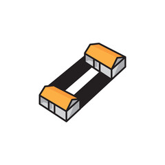 Obraz premium Modern geometric vector logo featuring the letter O combined with warehouse or house buildings in an isometric style. Clean minimalist design suitable for logistics, storage, real estate, construction