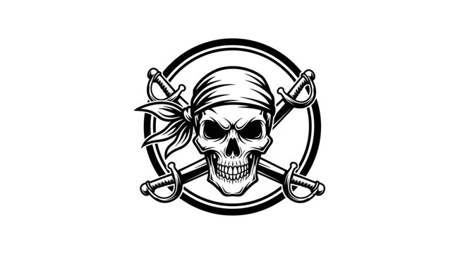 Pirate Skull and Crossed Swords Emblem - Vintage Nautical Design