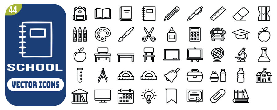Back to school icon set. Editable line icons. Vector illustration.