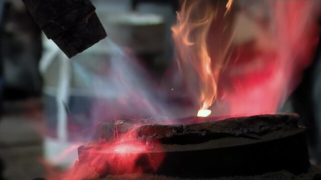 Traditional Church Bell Foundry Process Heating Clay Mold With Gas Burner - 4K