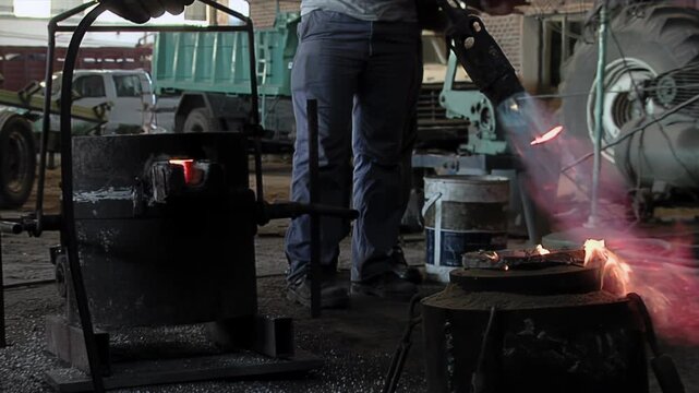 Interior Of Traditional Church Bell Workshop With Burning Mold And Hot Furnace - 4K