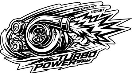 Turbocharged engine performance boost illustration. © pleci