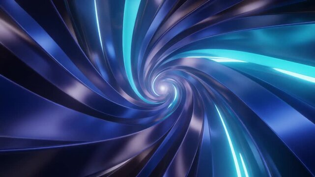 Luxury abstract motion loop background of elegant layered ribbons twirling and spiraling in gradient sapphire blue, indigo, and cool cyan.