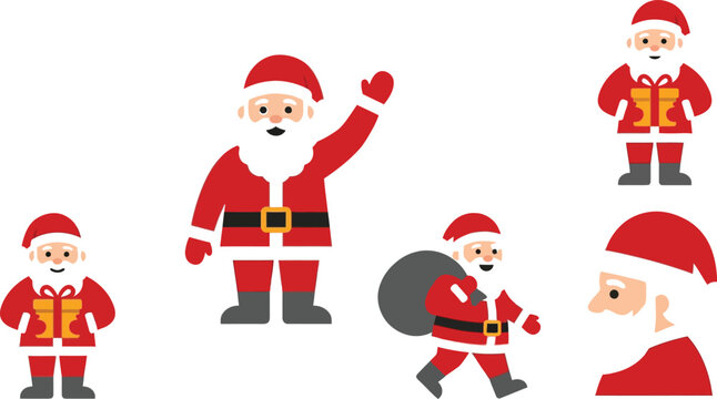 Character collection of santa claus poses and elements with st nick holiday season christmas