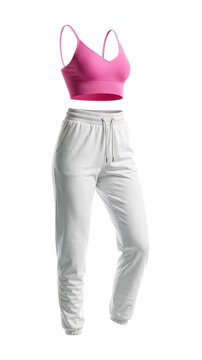 camisole top and high-waisted white joggers