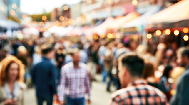 Blurred background of people at street festival celebration