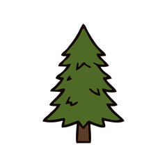 Obraz premium Cute cartoon Christmas tree with happy face smiling. Festive holiday evergreen character illustration for cheerful seasonal design.