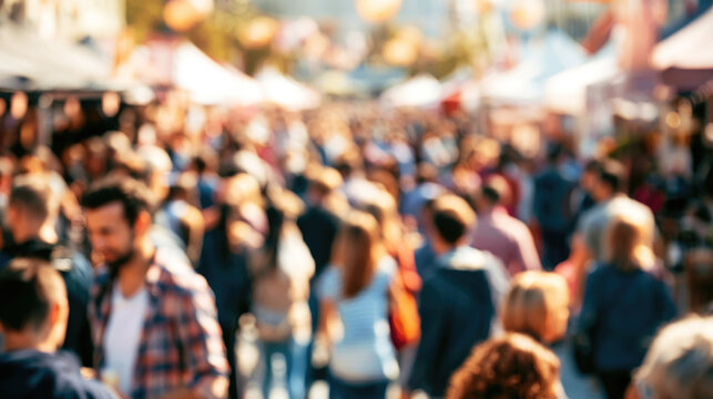 Blurred background of people at street festival celebration