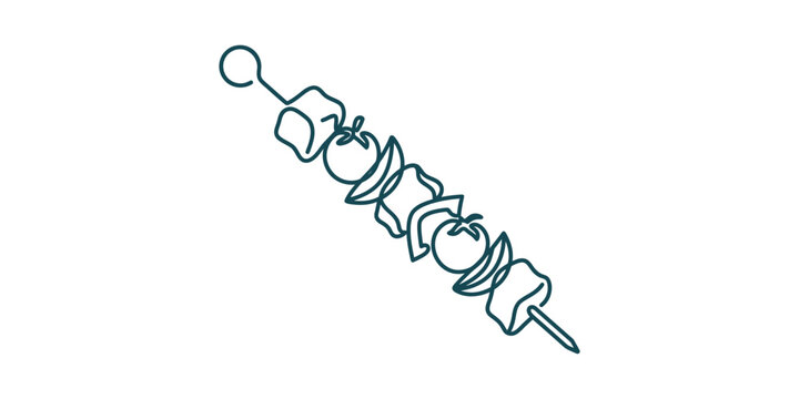Continuous single line drawing of a delicious shish kebab skewer.