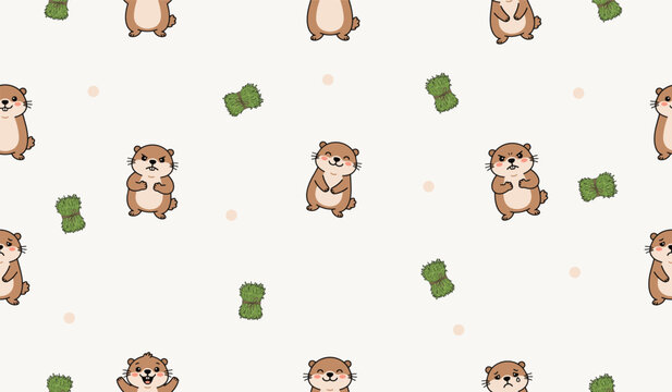 Cute Marmot Seamless Pattern background with Happy, Smiling, Sad and Angry Expressions 