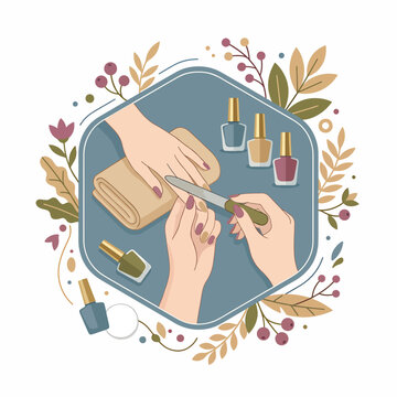 Hands doing nail manicure treatment.