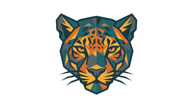 Stylized orange and teal leopard head graphic.