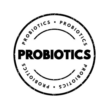 PROBIOTICS text stamp design representing healthy bacteria, gut health, supplements, and active cultures, formatted in a classic grunge circular rubber seal style for wellness and nutrition.