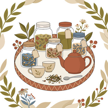 Herbal Tea Ingredients and Teapot Setup.