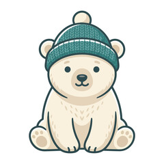Obraz premium Cute Polar Bear Graphic Illustration Wearing A Cozy Winter Knit Hat Isolated On A Clean White Background Perfect For Seasonal Holiday Greeting Cards