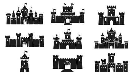 Obraz premium Collection of castle silhouettes architecture.