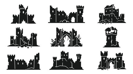 Obraz premium Collection of castle silhouettes medieval.