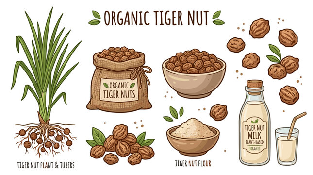 Organic Tiger Nut Products Plant, Nuts, Flour, and Milk for a Healthy Lifestyle
