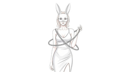 Woman wearing bunny ears plays with hula hoop in 2D Vector Illustration style © Stock Image Paradise