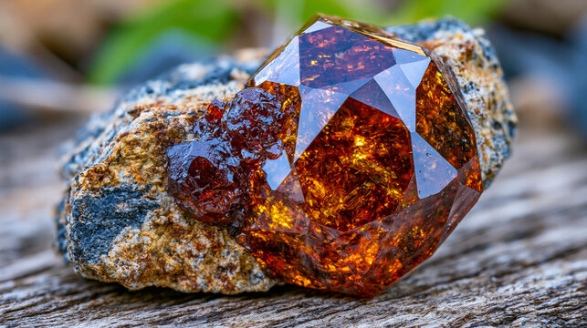 Grossular garnet hessonite variety in matrix, calcium aluminum silicate mineral, Sri Lankan specimen, cinnamon stone gemological reference, skarn metamorphic documentation under dramatic low angle s