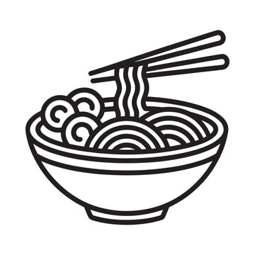 Ramen bowl with chopsticks black and white line illustration