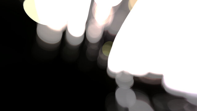 Bright white bokeh lights on black background, abstract overexposed light leaks, glowing blurred circles, high contrast dynamic overlay, soft flares