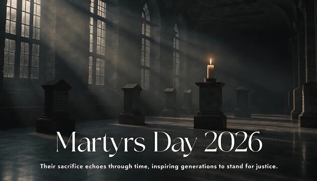 Martyrs day 2026 interior view of a historic hall with a lit candle on a pedestal as a solemn symbol of respect and national remembrance cathedral memorial remembrance sunlight interior