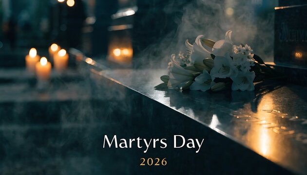 Martyrs day 2026 memorial still life with white lilies and burning candles memorial candlelight remembrance commemoration mourning ceremony reflection anniversary sympathy atmosphere