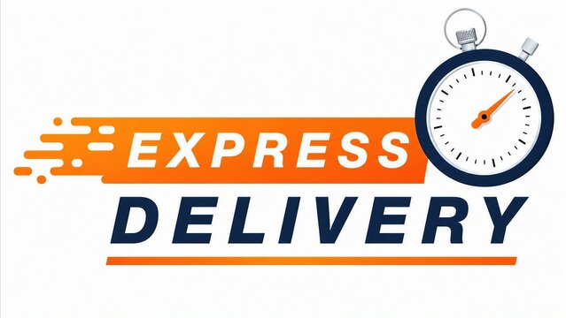 Express delivery service logo with stopwatch icon and speed lines