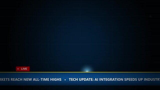 Digital news ticker overlay showing live financial market breaking news