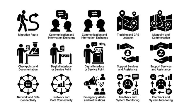 Business icons for communication strategy.