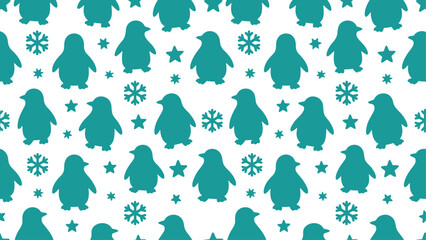 Cute Teal Penguin and Snowflake Seamless Pattern for Winter Holidays Design. Flat vector illustration EPS 10. © Dijee Art