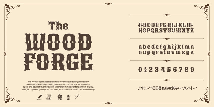 The Woodforge Vintage Woodcut Western Font and Alphabet Set