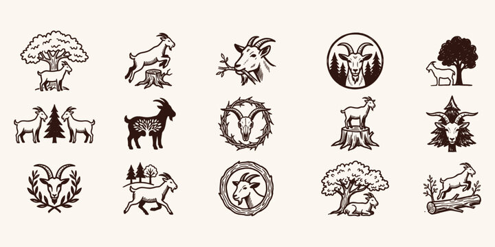 Vintage Goat Logo Collection: 15 Rustic Nature Emblems