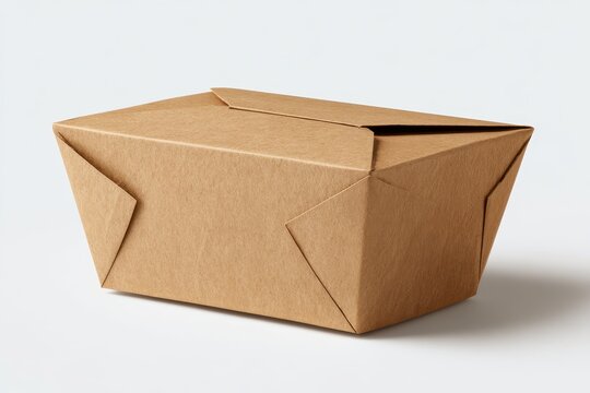 Generic to-go box on a clean white background, simple disposable food packaging