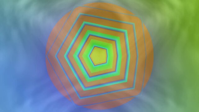 Vibrant animated pentagon tunnel featuring glowing neon outlines, colorful gradients and geometric depth. Perfect for futuristic visuals, motion graphics, VJ loops and digital backgrounds.