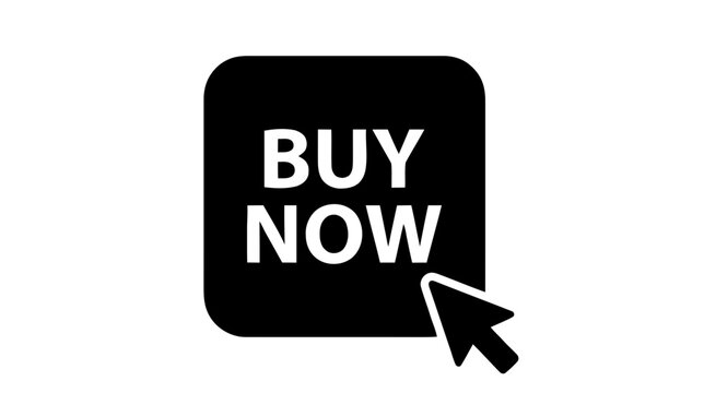 Vector illustration of buy now button icon with computer mouse cursor on a transparent background